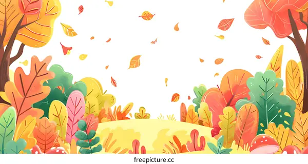 Autumn Forest Illustration with Falling Leaves
