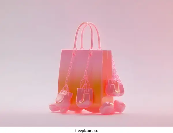 Pink Gradient Handbag With Chains and Mini Bags