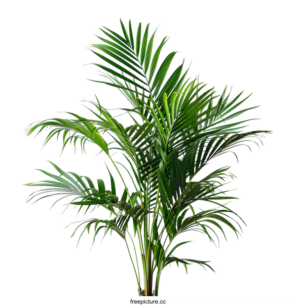 [Transparent Background PNG]A lush green indoor Areca Palm (also called Butterfly Palm) in front of a white background.