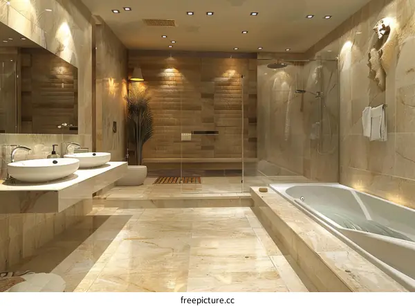 Luxurious Marble and Glass Bathroom
