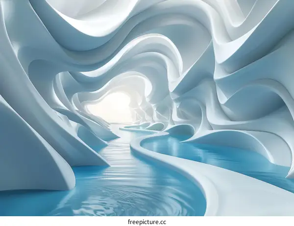 Blue and white abstract futuristic sci-fi cave