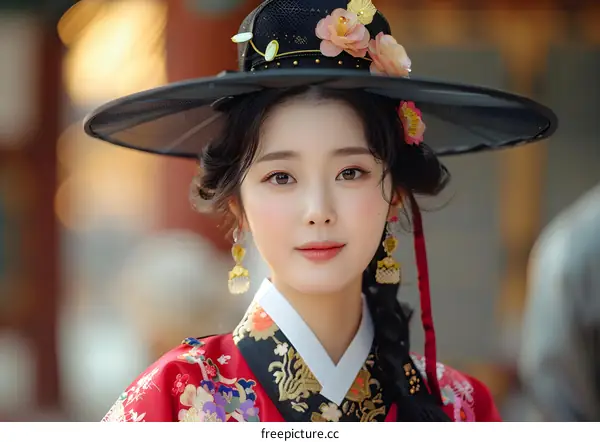 Portrait of a young Korean woman in traditional dress