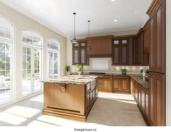 Modern Kitchen Interior Design With Wood Cabinets And Granite Countertops