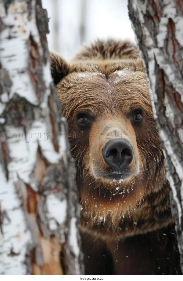 A brown bear roams the forest