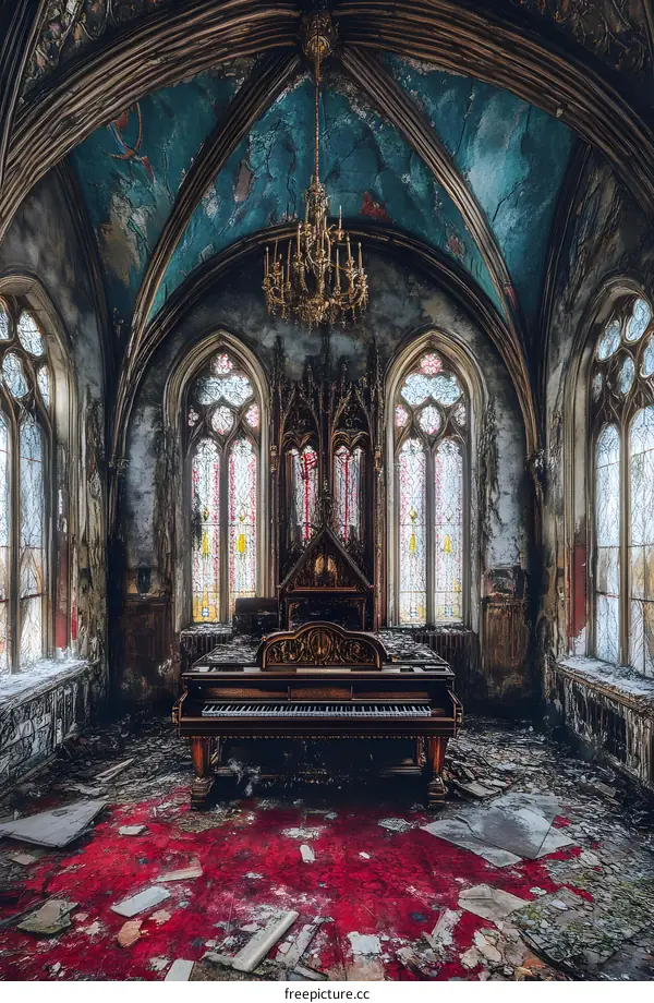 Old Piano in Abandoned Church Interior