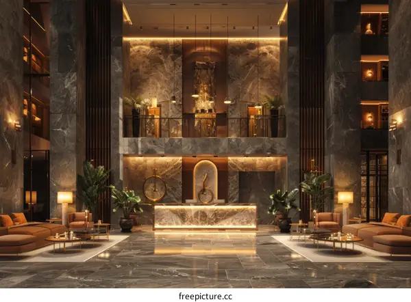Luxury Hotel Lobby Interior Design Illustration