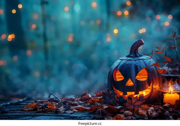 Spooky Halloween Pumpkin in the Woods