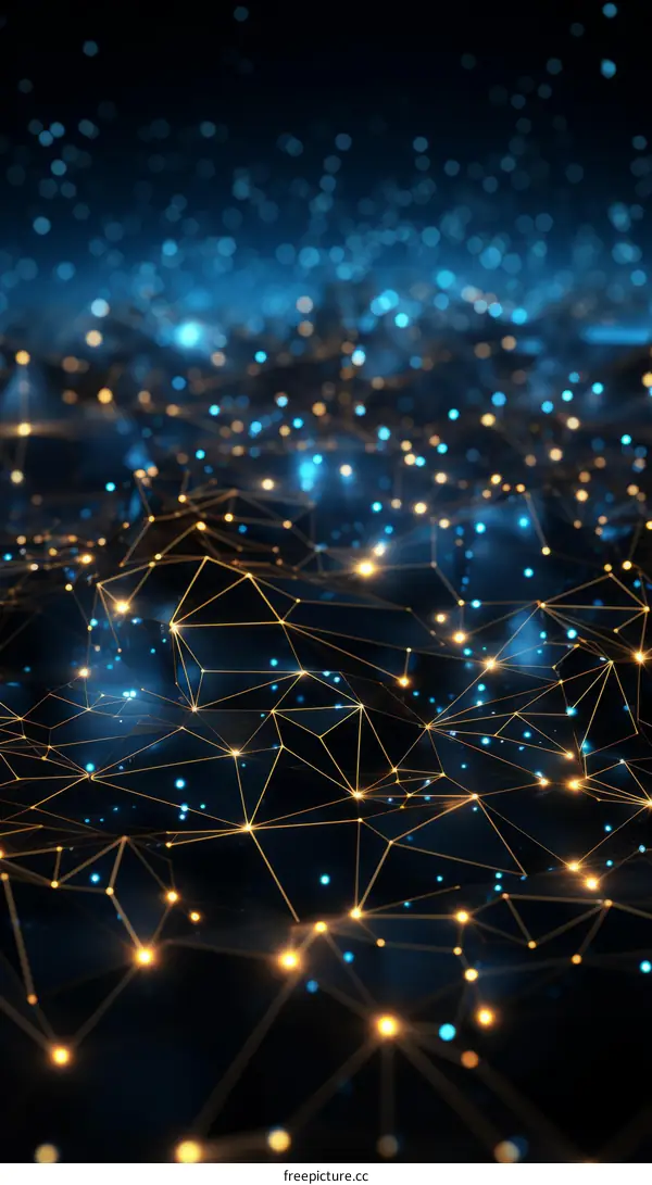 Blue and gold glowing network connections