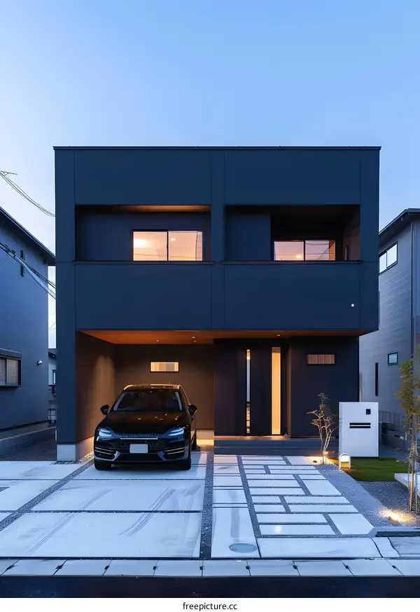 Modern Minimalist Two Story House Exterior with Black Facade