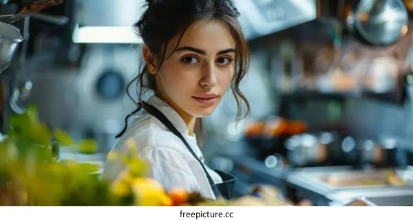 Portrait of a Young Female Chef in a Commercial Kitchen