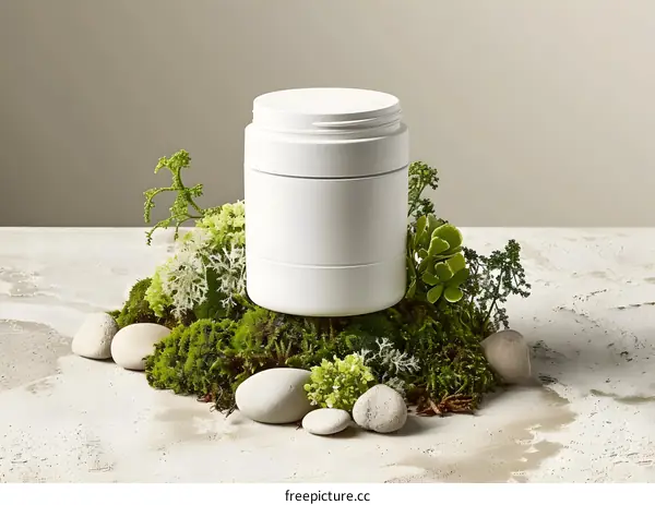 White Jar with Moss and Stones