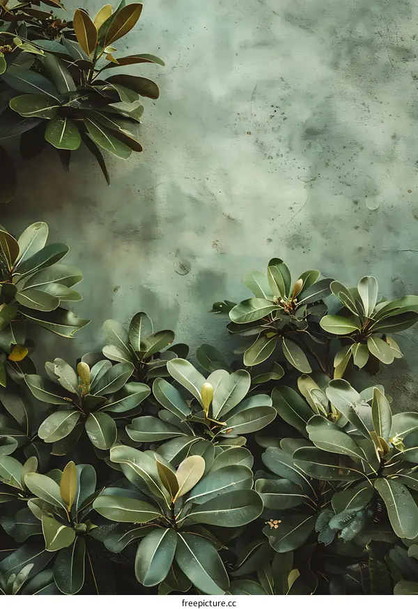 Green Leaves Against A Concrete Wall