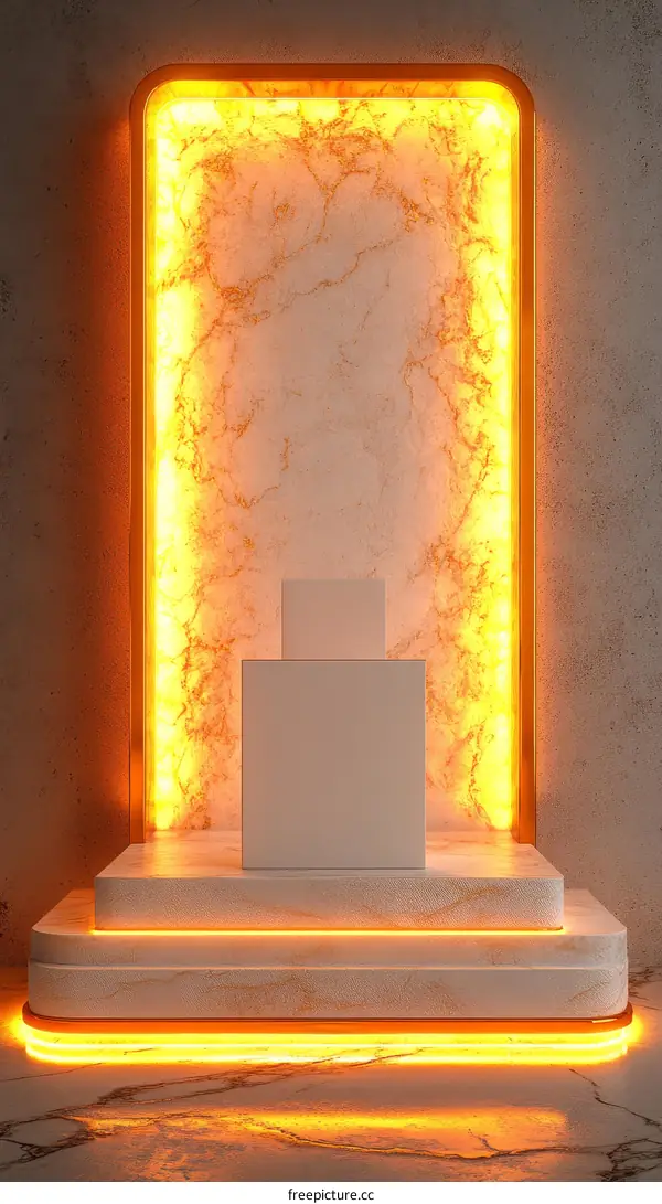 Modern Marble Podium Display with Neon Lights