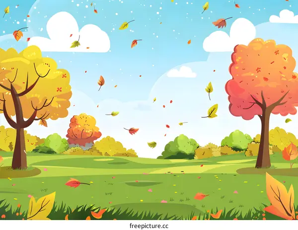 Autumn Leaves Falling From Trees Illustration