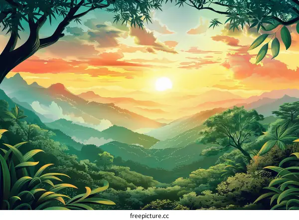 Tropical Rainforest at Sunset