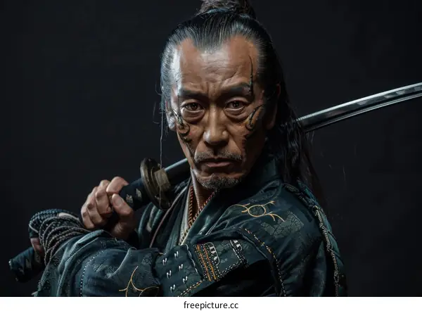 Portrait of a samurai with a sword