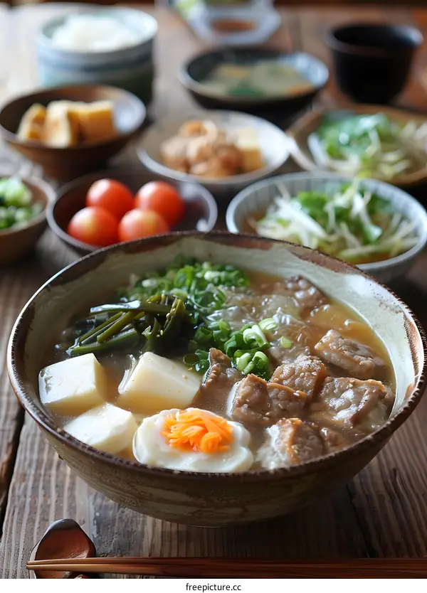 Stewed beef brisket with tofu and vegetables Japanese set meal