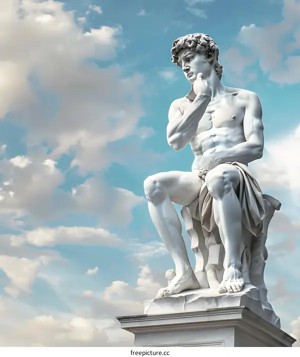 Marble Statue of David Michelangelo Under Blue Sky
