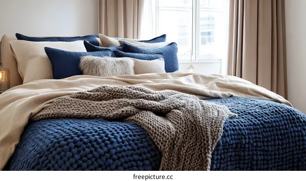 Cozy Bedroom Bedding with Knitted Throws