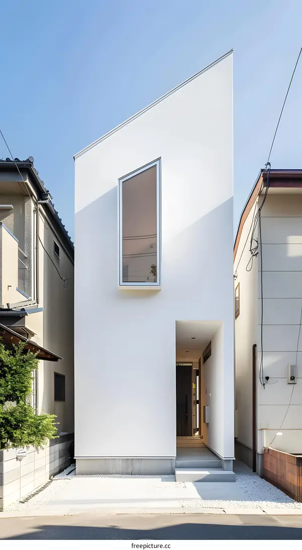 Modern White Minimalist House with Geometric Window