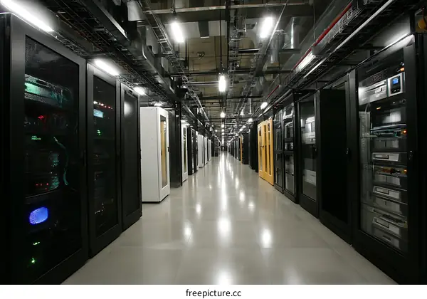 Server Room Infrastructure with Metal Racks