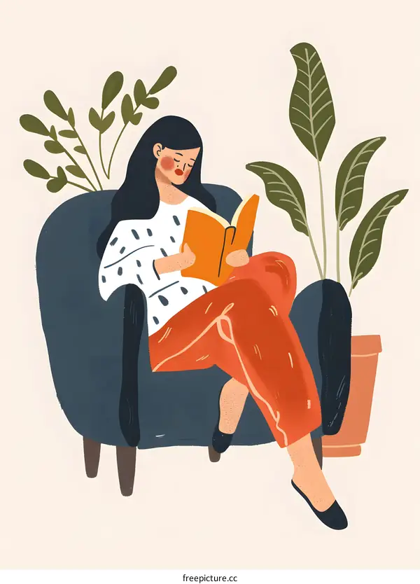 Woman Reading Book in Armchair