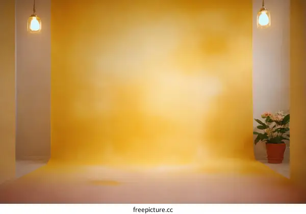 Empty Photography Studio Background in Soft Yellow Hues