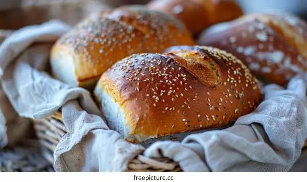 Loaf of bread with sesame seeds in a basket