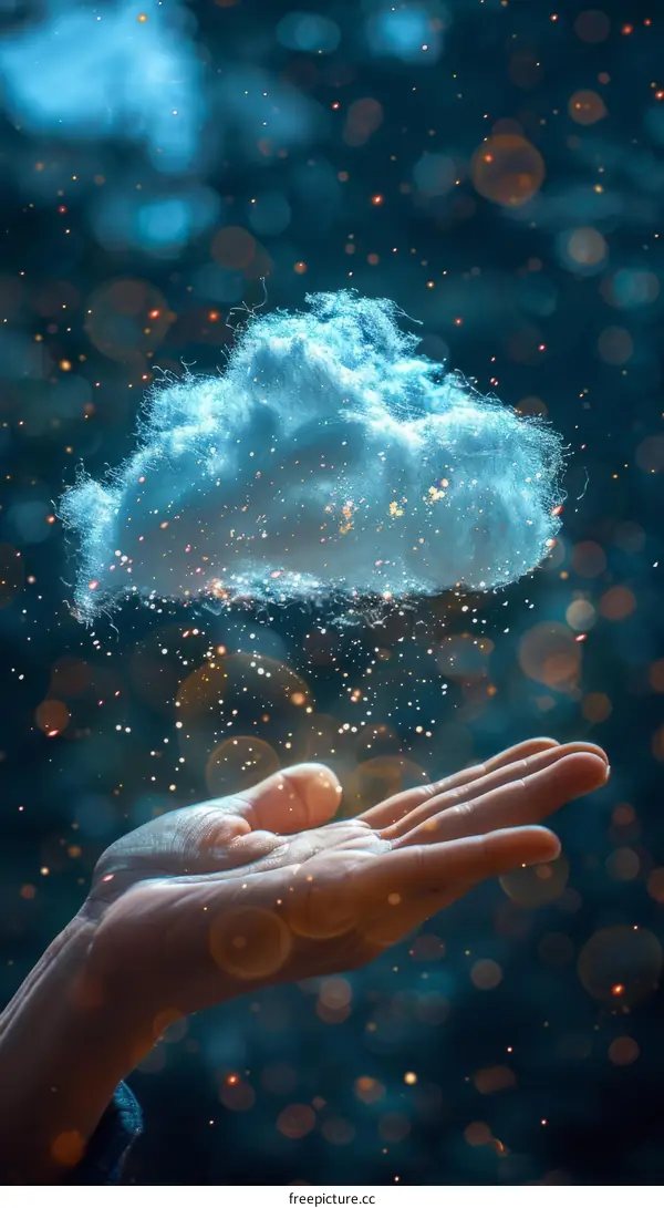 Hand holding a glowing cloud of light