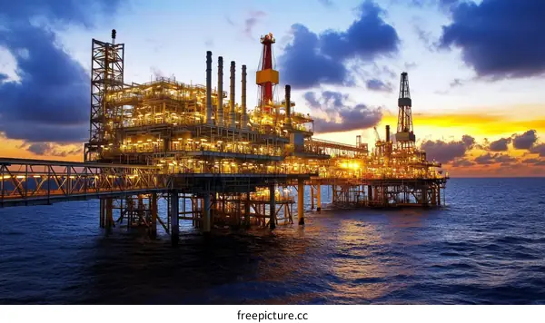 Offshore Oil Rig at Sunset