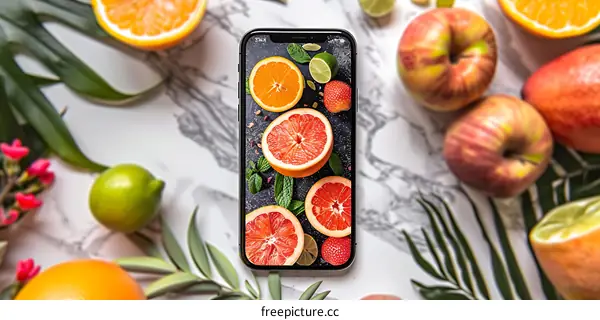 Smartphone Display With Fruits Wallpaper