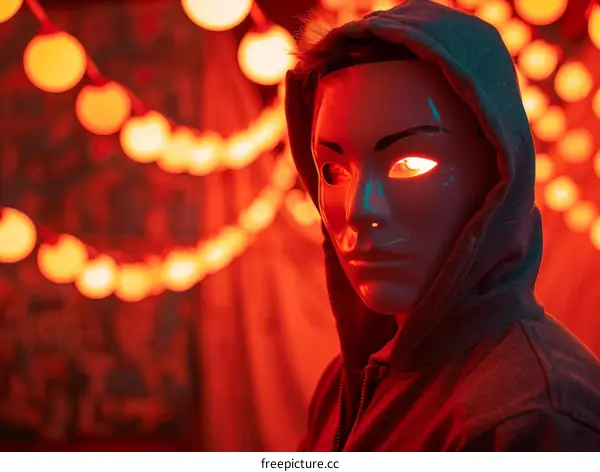 Man in a mask with glowing eyes