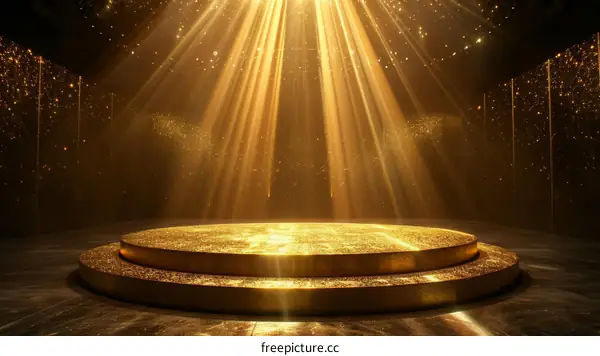 Golden stage with spotlights