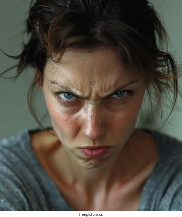Close-up Portrait of a Woman Expressing Anger