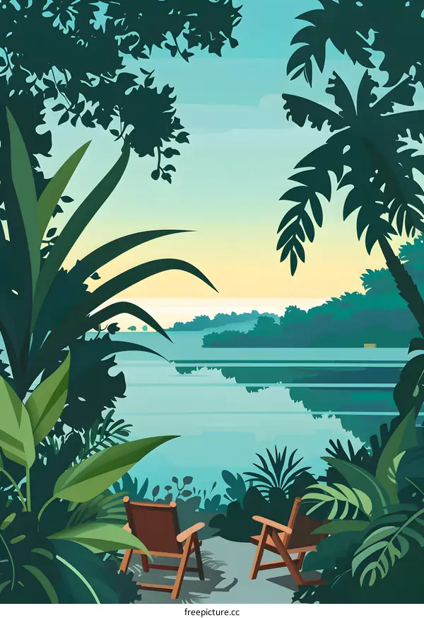 Tranquil Tropical Landscape with Two Chairs