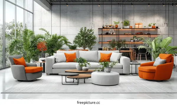 Modern Living Room Interior Design with Plants