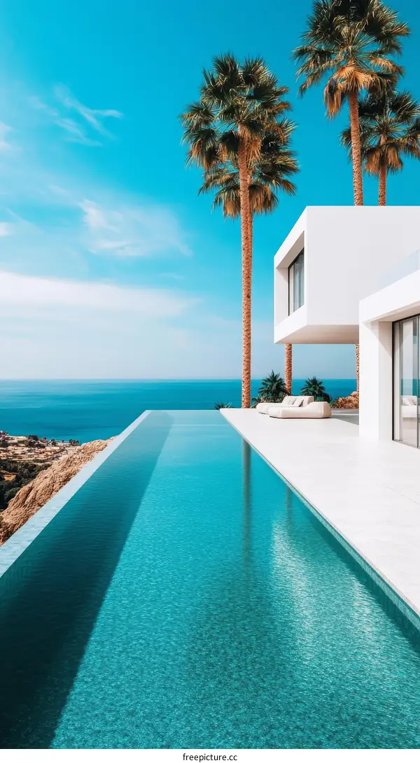Modern Coastal Infinity Pool Home Exterior Design