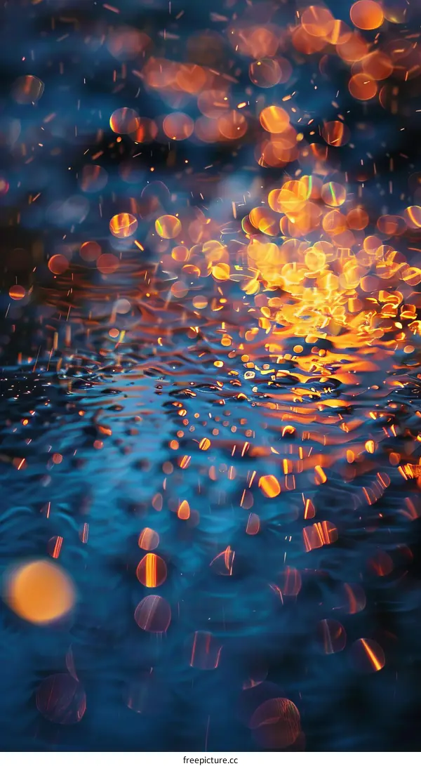 Raindrops falling into a puddle creating a beautiful pattern