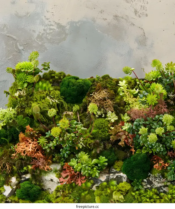 Green Moss Wall with Succulents and Plants