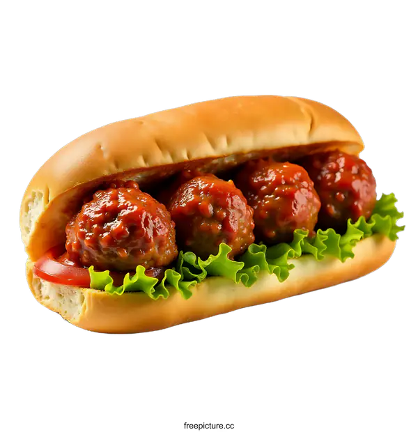 [Transparent Background PNG]Close Up Of A Hot Dog With Meatballs
