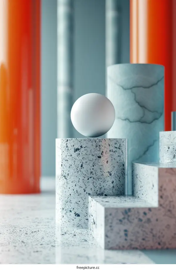 Blue and Red 3d render of a podium with a sphere on top of it