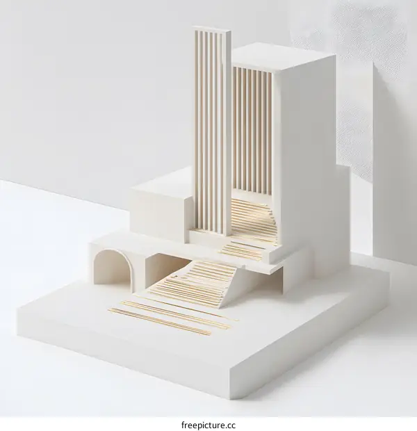 Minimalist White Architecture 3D Model with Stairs and Archway