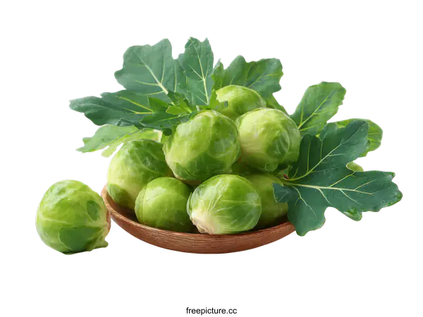 [Transparent Background PNG]Fresh Brussel Sprouts in Wooden Bowl