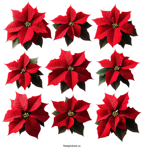 [Transparent Background PNG]Nine Beautiful Red Poinsettia Flowers