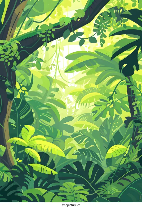 Tropical Rainforest Illustration With Lush Green Foliage