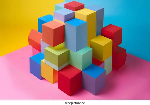 Colorful Geometric Shapes Stacked On A Pastel Background