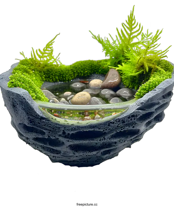 [Transparent Background PNG]Miniature Zen Garden With Rocks Moss and Water