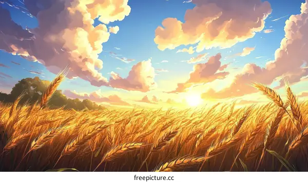Golden Wheat Field at Sunset Illustration