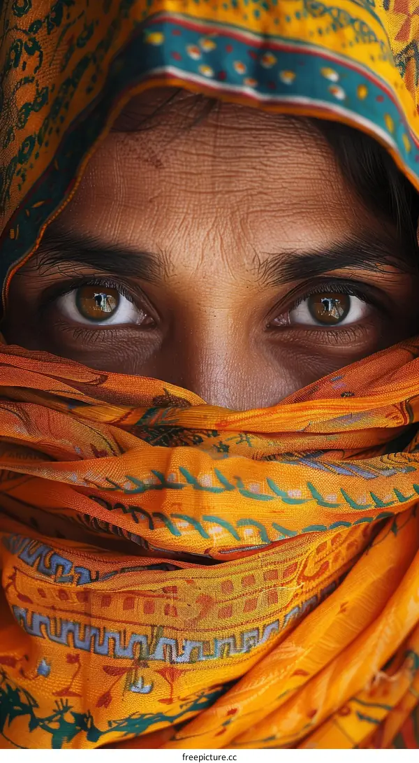 Close Up Portrait of a Woman Wearing a Traditional Headscarf