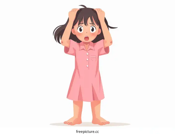 Little girl in pink nightdress is shocked